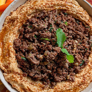 Warm Hummus & Pan-Fried Ground Beef recipe
